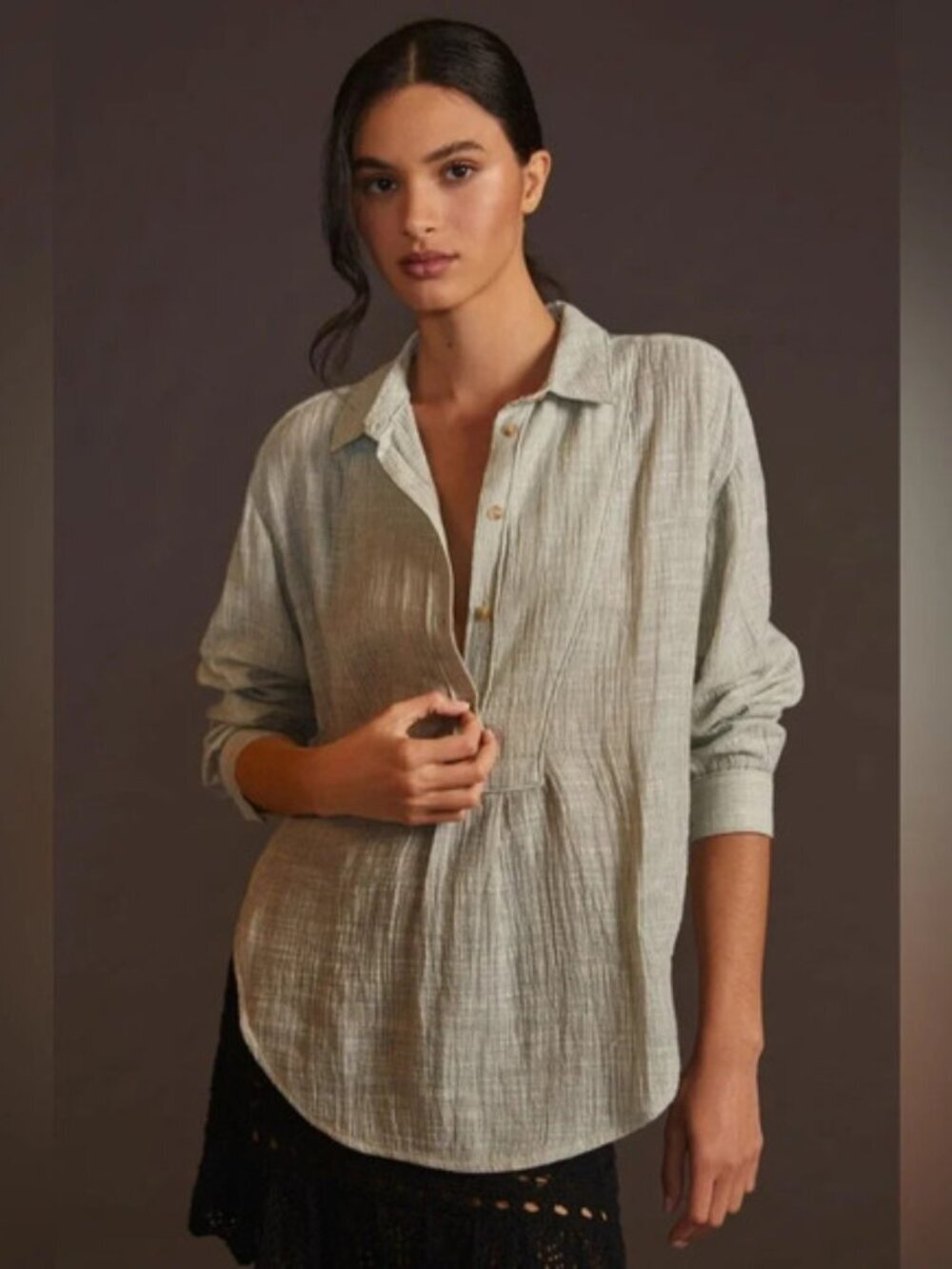 Anthropologie 100% Gauzy Cotton V Neck Striped Popover Shirt In Blue S